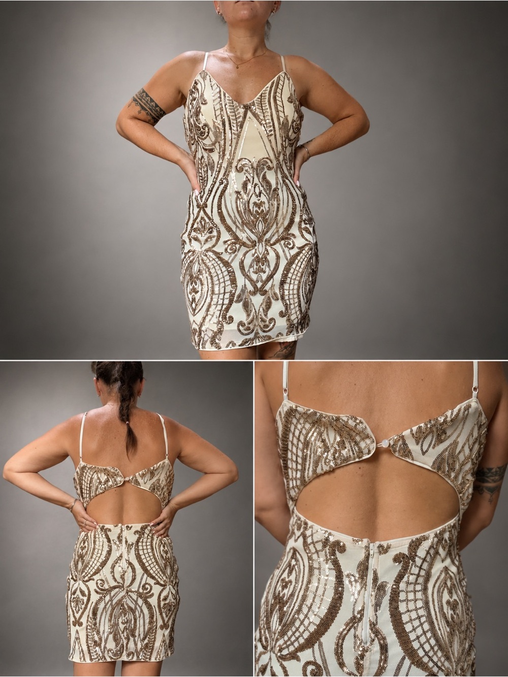 privy Ivory Mini Dress with Gold Sequin Embroidery